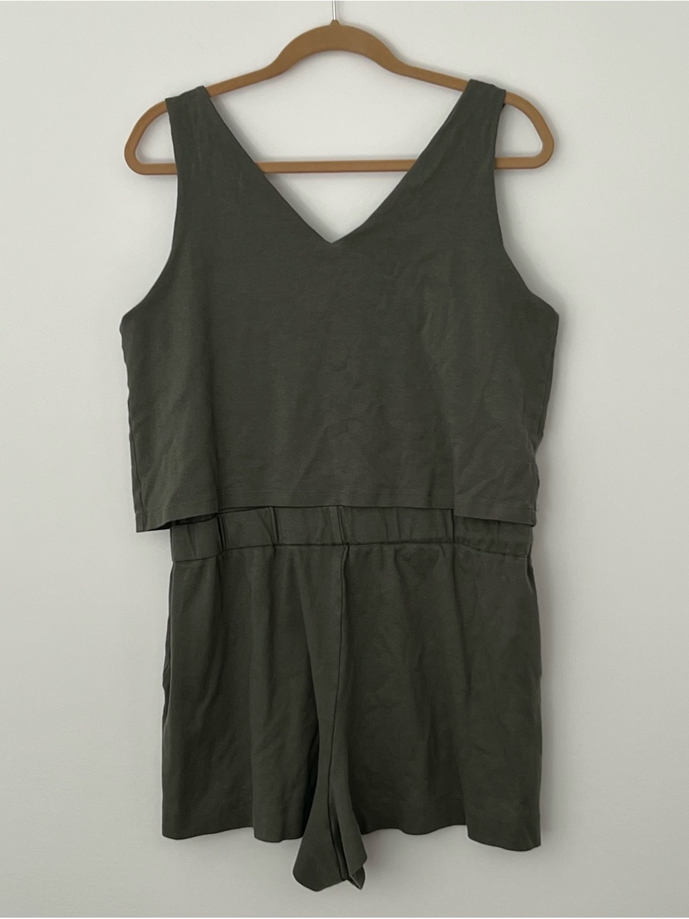 Halston Studio Olive Green V-Neck Sleeveless Romper - Women - Picture 2 of 9